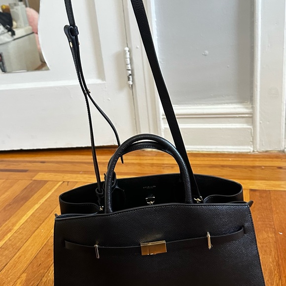 AUTHENTIC full size DeMellier Black Leather Top-Handle Tote with Gold Accents - Picture 4 of 16